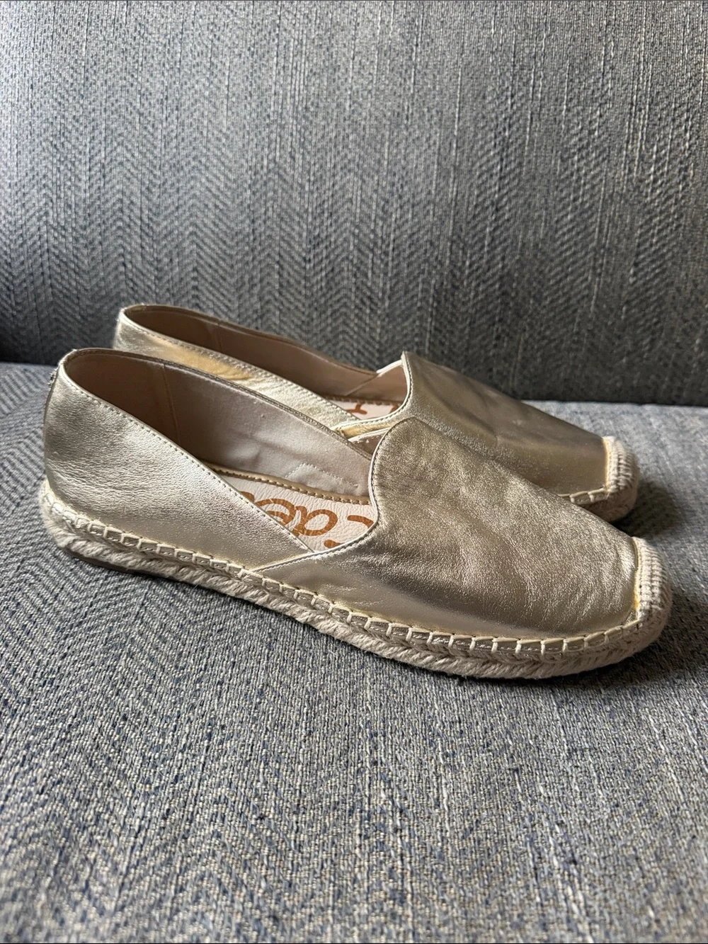 Sam Edelman Kenley Gold Leather Rounded Toe Slip On Espadrilles Flats Size: 10